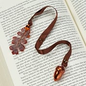 Product Image. Title: Lacy Oak Leaf & Acorn Copper Ribbon Bookmark