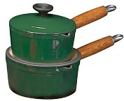Product Image. Title: Chasseur 7 7/8" Green Enamel Cast Iron Sauce Pan - Wooden Handle