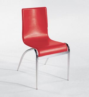 ItalModern 03189 Gloria Leather Chair Set of 4- Red-Chrome