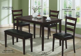 Monarch Specialties Cappuccino 5pcs Dining Set With A Bench And 3 Side Chairs
