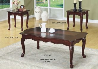 Monarch Specialties Dark Cherry Queen Anne 3pcs Table Set Brown