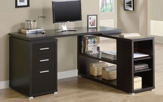 Monarch Specialties Cappuccino Hollow-Core L Shaped Computer Desk Brown