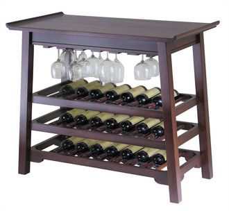 Winsome Chinois Console Wine Table with Glass Rack