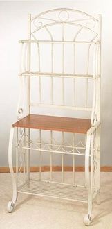 Old Dutch Linen White Bakers Rack w/ Wine Rack