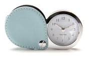 Product Image. Title: Aqua Leather Travel Alarm Clock with Glow in the Dark Hands