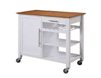 Linon Bamboo Kitchen Island Cart with Wood Top