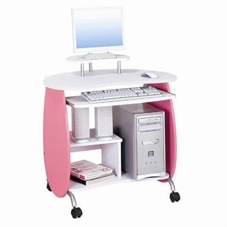 Techni Mobili Compact Computer Desk in Pink & White