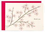 Product Image. Title: Pink Cherry Blossom Letterpress Thank You Note Card Set of 8