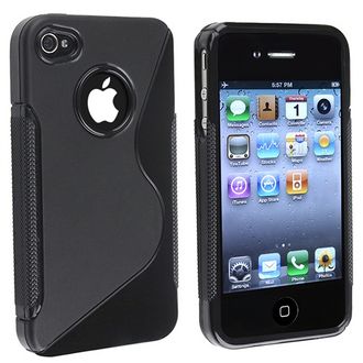BasAcc - TPU Rubber Skin Case Compatible With Apple&reg; iPhone&reg; 4, Black S Shape