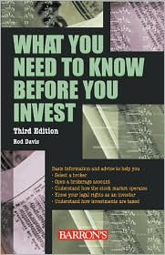 What You Need to Know Before You Invest by Rod Davis: Book Cover
