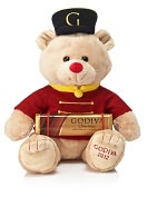 Product Image. Title: Godiva Drummer Bear Gund� Plush with Solid Milk Chocolate Bar