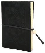 Product Image. Title: Embossed Black Leather Journal with Bead Tie
