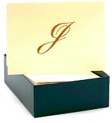 Product Image. Title: Engraved Gold Initial J Ecru Boxed Card set of 20