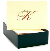 Product Image. Title: Engraved Gold Initial K Ecru Boxed Card set of 20