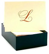Product Image. Title: Engraved Gold Initial L Ecru Boxed Card set of 20