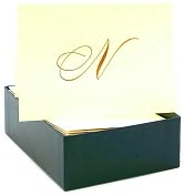 Product Image. Title: Engraved Gold Initial N Ecru Boxed Card set of 20
