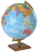 Product Image. Title: 12" Blue World Globe with Light Wood Base