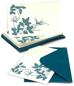 Product Image. Title: Teal Blue Embroidered Floral and Birds Notecards Set of 6