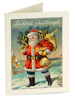 Santa Glitter Boxed Christmas Card by Cavallini: Product Image