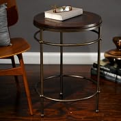 Product Image. Title: Round Leather and Iron End Table