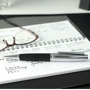 Product Image. Title: Black Leather with Chrome Ballpoint Pen