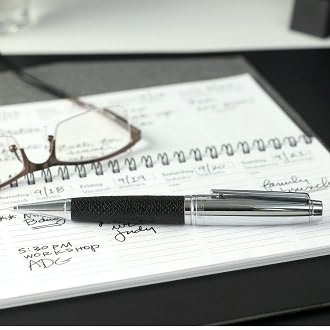 Black Leather with Chrome Ballpoint Pen by Pierre Belvedere: Product Image
