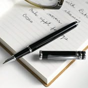 Product Image. Title: Black with 3 Chrome Rings Rollerball Pen