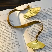 Product Image. Title: Double Gingko Leaf Gold Ribbon Book Mark