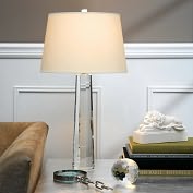 Product Image. Title: Medium Octagonal Spire Table Lamp in Crystal with Natural Paper Shade
