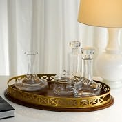 Product Image. Title: Antique Brass/Brown Leather Oval Gallery Tray