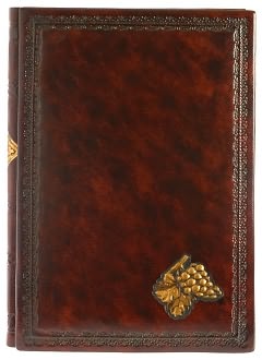 Hand Crafted Brown Genuine Leather Wine Journal with Guilded Embossed Grape Image 7x10