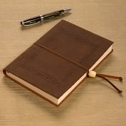 Product Image. Title: Tooled Border Brown Italian Leather Journal with Bead Tie-( 6"x8')