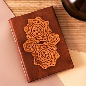 Product Image. Title: Tan Lace Design Embossed Leather Journal 6x8