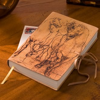 Leonardo's Horses Tan Italian Leather Printed Journal with Tie 6x8 by Barnes & Noble: Product Image