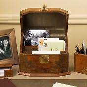 Product Image. Title: Hand Crafted Gold Embossed Genuine Leather Mail Box with Moire Lining (5" x 10")