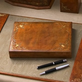 Hand Crafted Gold Embossed Genuine Leather Pen Box Hand Crafted Gold Embossed Leather Pen Box