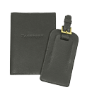 Product Image. Title: Black Leather Passport Holder and Luggage Tag Set
