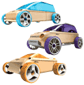 Product Image. Title: Automoblox Mini 3-Pack Orange Convertible, Purple Sports Utility, Blue Sport Van