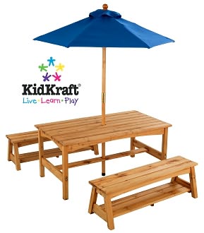 KidKraft Outdoor Table and Benches with Blue Umbrella - Optional