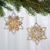 Product Image. Title: Gold and Silver Snowflake Burst Ornament Set
