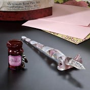 Product Image. Title: Victorian Rose Glass Pen Set