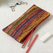 Product Image. Title: Rustic Stripe Recycled Newsprint Pencil Pouch (9.75''x4.5'')