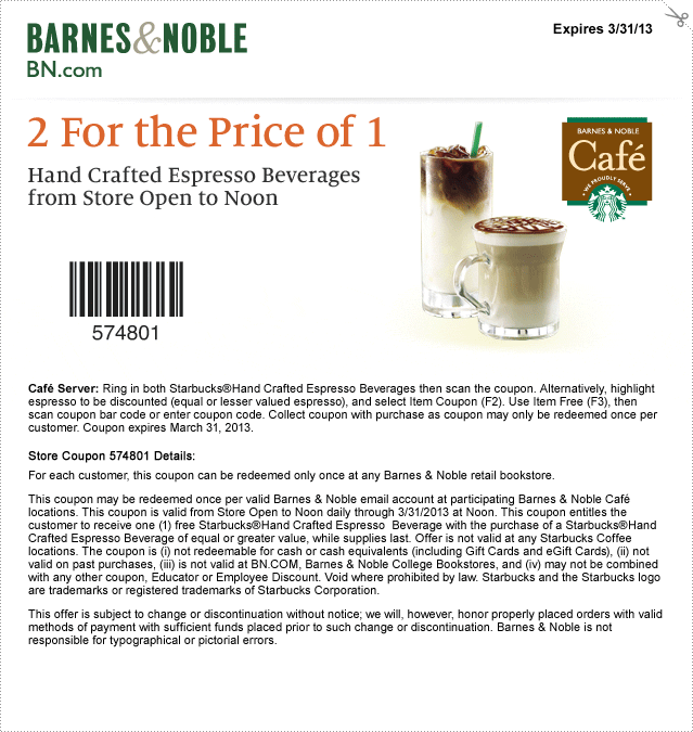 Barnes Noble Buy One Starbucks Beverage And Get One Free Coupon