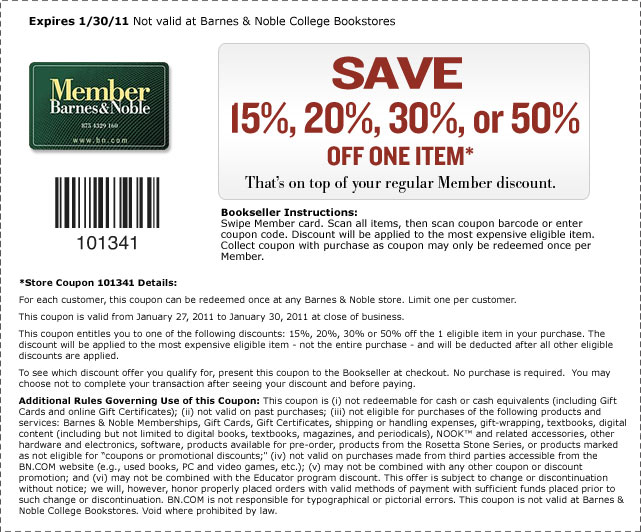 Barnes and noble coupons in store