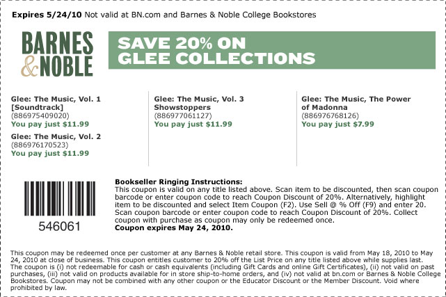 Barnes Noble Coupons For 50 Off Frappes 20 Off Glee Aol Finance